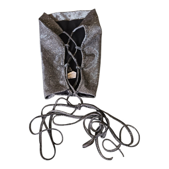 Shein XS Silver Sparkle Sleeveless Tie Closure Tank Top - Picture 5 of 7